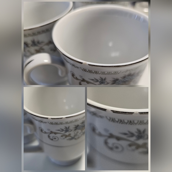 Diane by Fine China of Japan Blue Flower Scrolls - Set of 4 Footed Coffee Cups - Picture 16 of 16